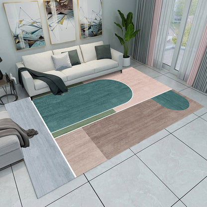 Rynx | Modern Living Room Rug Multicolored Color Block Geometry Print Rug Polyester Machine Washable Area Rug