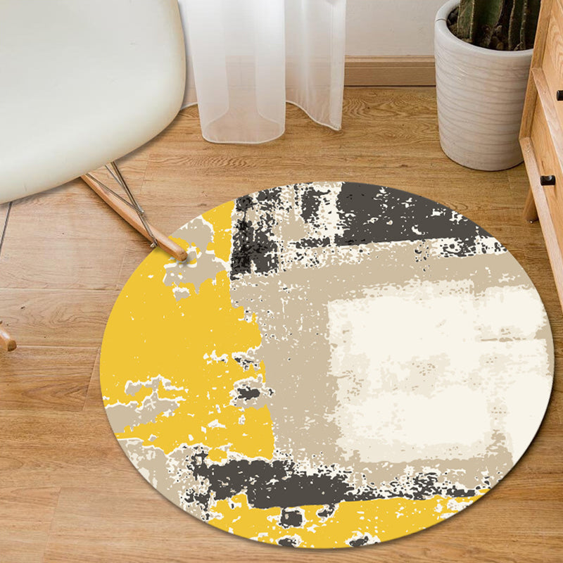 Rynx | Blue and Yellow Bedroom Rug Modern Abstract Brush Stroke Pattern Rug Polyester Pet-Friendly Rug