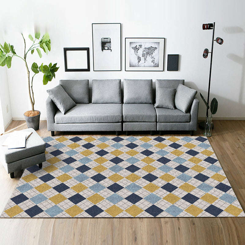 Rynx | Yellow and Brown Bedroom Rug Modern Geometric Square Pattern Area Rug Polyester Stain-Resistant Carpet