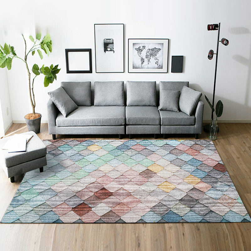 Rynx | Yellow and Brown Bedroom Rug Modern Geometric Square Pattern Area Rug Polyester Stain-Resistant Carpet