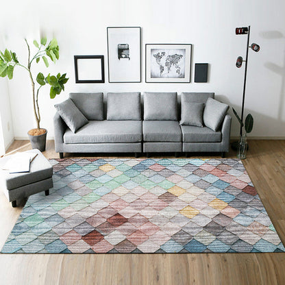 Rynx | Yellow and Brown Bedroom Rug Modern Geometric Square Pattern Area Rug Polyester Stain-Resistant Carpet