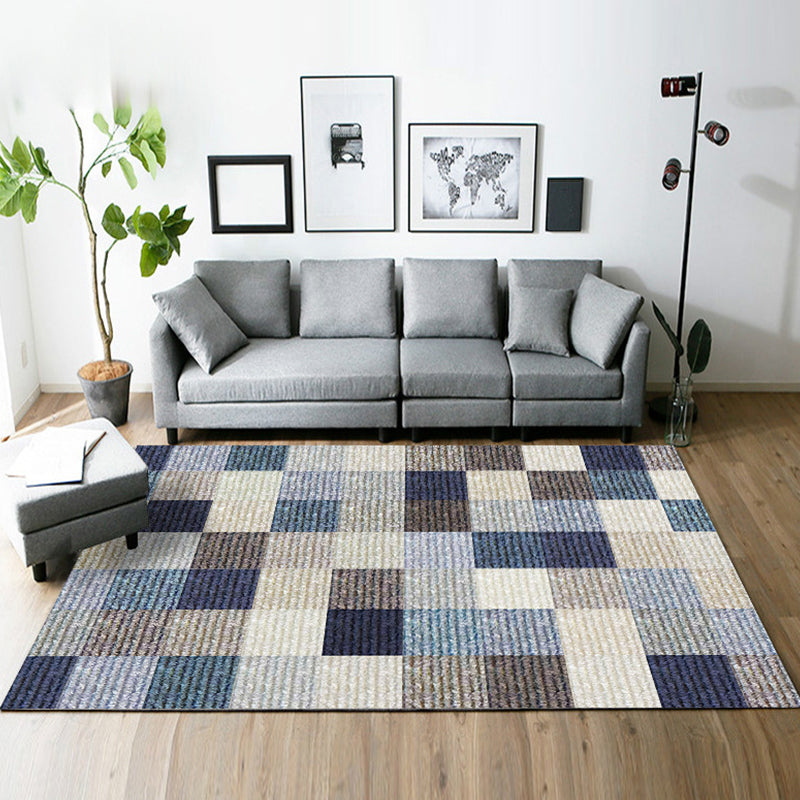 Rynx | Yellow and Brown Bedroom Rug Modern Geometric Square Pattern Area Rug Polyester Stain-Resistant Carpet
