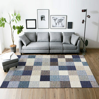 Rynx | Yellow and Brown Bedroom Rug Modern Geometric Square Pattern Area Rug Polyester Stain-Resistant Carpet