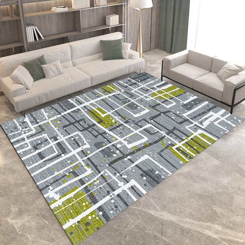 Rynx | Simple Modern Rug in Grey and Brown Geometry Pattern Rug Polyester Stain-Resistant Carpet for Home Decoration