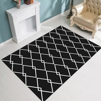Rynx | Scandinavian Modern Rug in Black Geometry Rhombus Pattern Rug Polyester Anti-Slip Carpet for Home Decoration