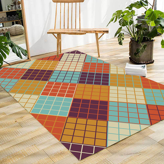 Rynx | Scandinavian Modern Rug Colorful Plaid Pattern Rug Polyester Anti-Slip Carpet for Home Decoration