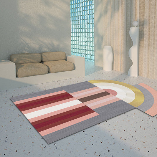 Rynx | Red and Gray Irregular Carpet Bedroom Novelty Color Block Pattern Area Rug Polyester Non-Slip Backing Rug