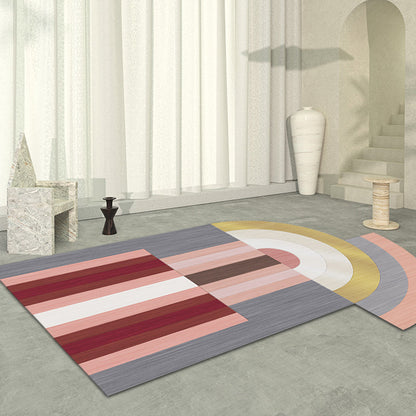 Rynx | Red and Gray Irregular Carpet Bedroom Novelty Color Block Pattern Area Rug Polyester Non-Slip Backing Rug