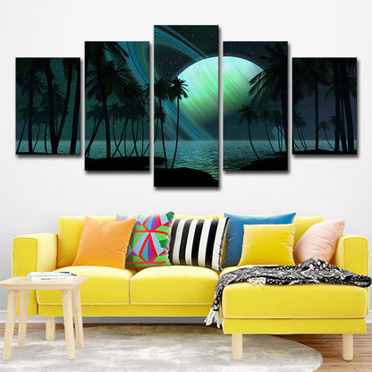 Rynx | Tropics Night Zeeland Landscape Canvas Green Ring Planet Wall Art Print for Family Room