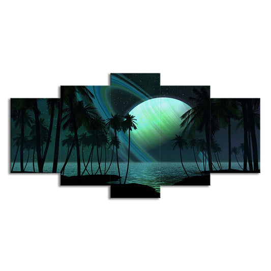 Rynx | Tropics Night Zeeland Landscape Canvas Green Ring Planet Wall Art Print for Family Room