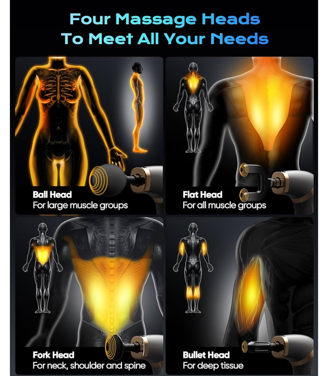 Rynx | U-shaped massage gun for full body training 4 massage heads