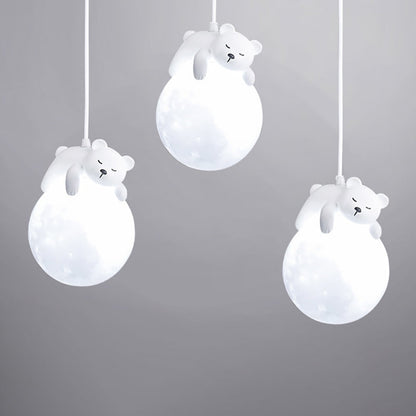 Rynx | Contemporary creative PE spherical umbrella resin animal rabbit bear design 1-light pendant lamp for the living room