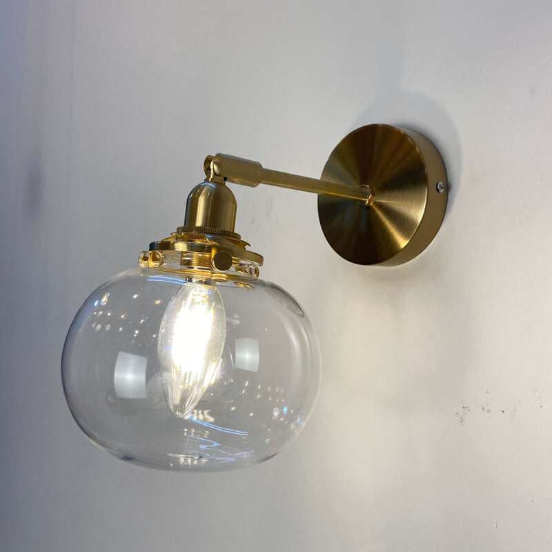 Rynx | Glasvora Japanese Wall Lamp | Round Globe made of Glass & Brass | Vintage Design | 1-Light