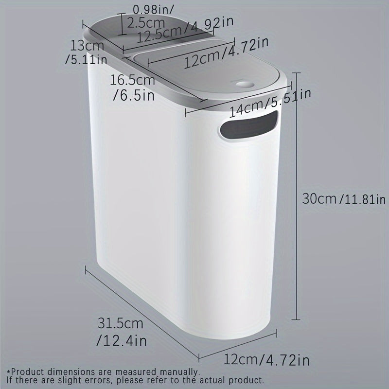 Rynx | 1pc Bathroom Trash Can - Household Creative Gap Waste Bin, Press Type with Lid, 2.64gal Capacity, Simple Paper Basket, Home Essential Cleaning Supply