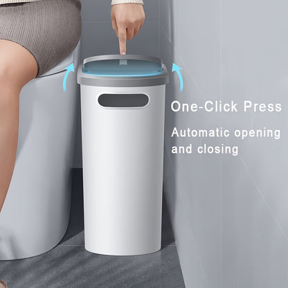 Rynx | 1pc Bathroom Trash Can - Household Creative Gap Waste Bin, Press Type with Lid, 2.64gal Capacity, Simple Paper Basket, Home Essential Cleaning Supply