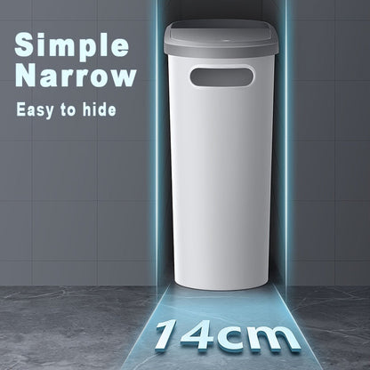 Rynx | 1pc Bathroom Trash Can - Household Creative Gap Waste Bin, Press Type with Lid, 2.64gal Capacity, Simple Paper Basket, Home Essential Cleaning Supply