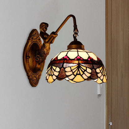 Rynx | 1 Head Scalloped Dome Wall Lamp Tiffany Gold Cut Glass Wall Lamp with Mermaid/Swinging Arm
