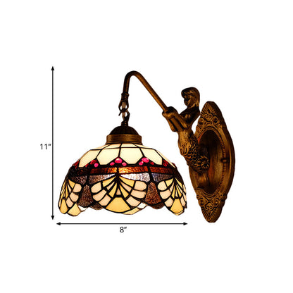 Rynx | 1 Head Scalloped Dome Wall Lamp Tiffany Gold Cut Glass Wall Lamp with Mermaid/Swinging Arm