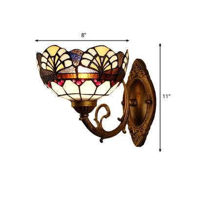 Rynx | 1 Head Scalloped Dome Wall Lamp Tiffany Gold Cut Glass Wall Lamp with Mermaid/Swinging Arm