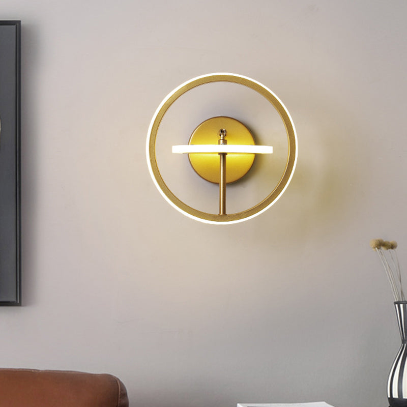 Rynx | Metallic Circle Wall Light Fixture Modernist LED Wall Lamp with Adjustable Arm in Gold, Warm/White Light