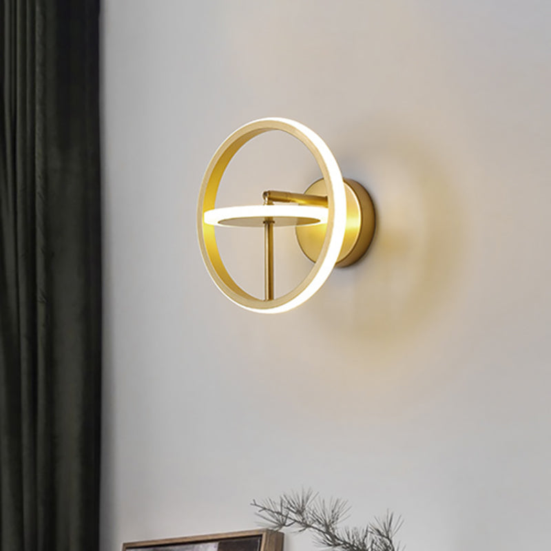 Rynx | Metallic Circle Wall Light Fixture Modernist LED Wall Lamp with Adjustable Arm in Gold, Warm/White Light