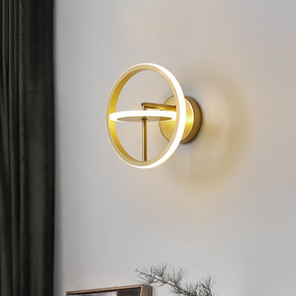 Rynx | Metallic Circle Wall Light Fixture Modernist LED Wall Lamp with Adjustable Arm in Gold, Warm/White Light