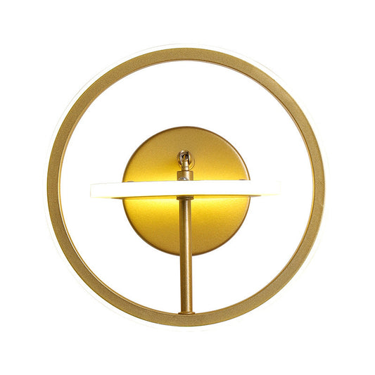 Rynx | Metallic Circle Wall Light Fixture Modernist LED Wall Lamp with Adjustable Arm in Gold, Warm/White Light