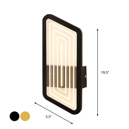 Rynx | Black/Gold Rectangular Wall Light Fixture Nordic Metal Wall Lamp Lighting in Warm/White Light, 12.5"/19.5" Wide
