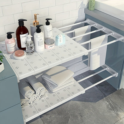 Rynx | FlexRack - Adjustable Wall-Mounted Storage Shelf with Retractable Tension Rod
