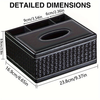 Rynx | Multifunctional Faux Leather Tissue and Storage Box – Four Compartments for Remote Control and Napkins