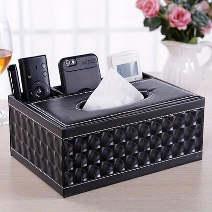 Rynx | Multifunctional Faux Leather Tissue and Storage Box – Four Compartments for Remote Control and Napkins