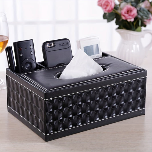 Rynx | Multifunctional Faux Leather Tissue and Storage Box – Four Compartments for Remote Control and Napkins