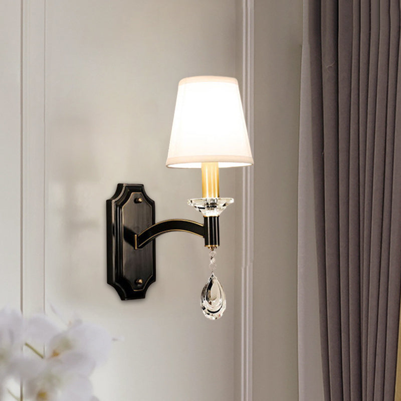 Rynx | Schneider Crystal Drop Wall Mount Light Vintage 1/2 Bulb Brown Wall Light with Conical Fabric Shade