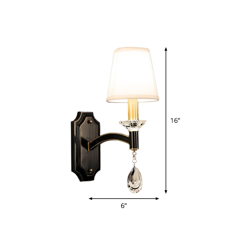 Rynx | Schneider Crystal Drop Wall Mount Light Vintage 1/2 Bulb Brown Wall Light with Conical Fabric Shade