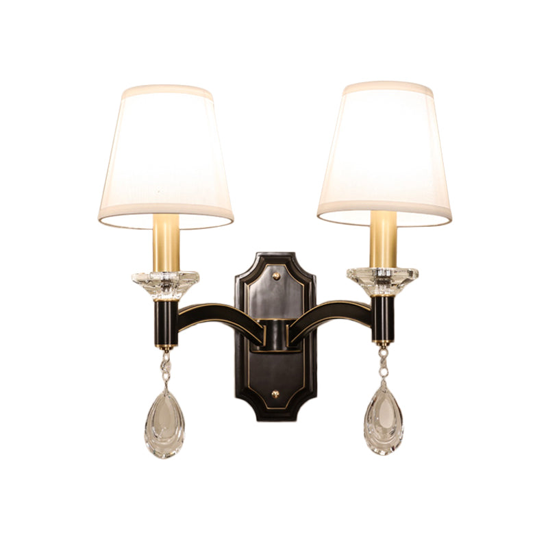 Rynx | Schneider Crystal Drop Wall Mount Light Vintage 1/2 Bulb Brown Wall Light with Conical Fabric Shade