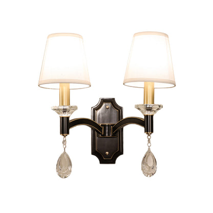 Rynx | Schneider Crystal Drop Wall Mount Light Vintage 1/2 Bulb Brown Wall Light with Conical Fabric Shade