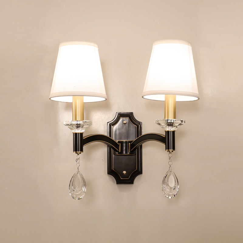 Rynx | Schneider Crystal Drop Wall Mount Light Vintage 1/2 Bulb Brown Wall Light with Conical Fabric Shade