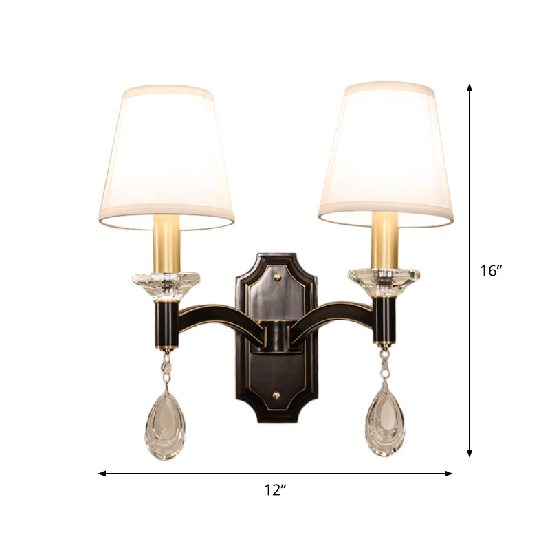 Rynx | Schneider Crystal Drop Wall Mount Light Vintage 1/2 Bulb Brown Wall Light with Conical Fabric Shade