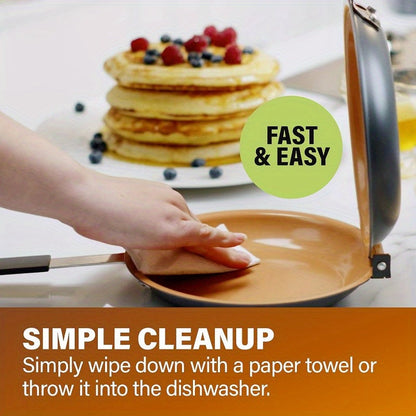 Rynx | Steel Double-Sided Pan – Nonstick Copper Pancake Maker, Easy to Flip Frying Pan for Fluffy Pancakes, Omelets and Frittatas, Dishwasher Safe