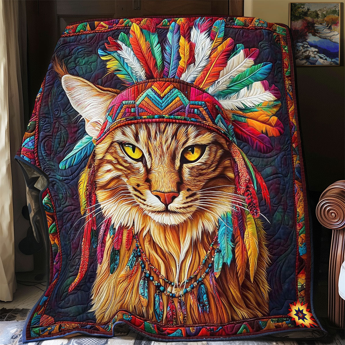 Rynx | Feather Headpiece Cat Quilt