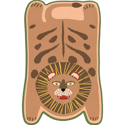 Rynx | Yellow and Brown Irregular Rug Children's Room Animal Tiger Leopard Lion Pattern Rug Polyester Stain Resistant Carpet