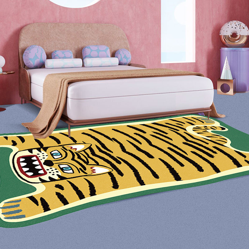 Rynx | Yellow and Brown Irregular Rug Children's Room Animal Tiger Leopard Lion Pattern Rug Polyester Stain Resistant Carpet