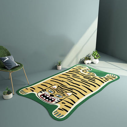 Rynx | Yellow and Brown Irregular Rug Children's Room Animal Tiger Leopard Lion Pattern Rug Polyester Stain Resistant Carpet