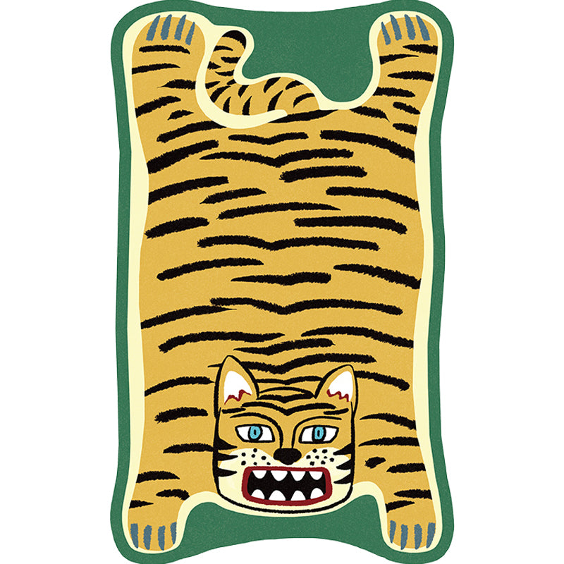 Rynx | Yellow and Brown Irregular Rug Children's Room Animal Tiger Leopard Lion Pattern Rug Polyester Stain Resistant Carpet