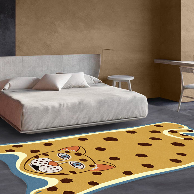 Rynx | Yellow and Brown Irregular Rug Children's Room Animal Tiger Leopard Lion Pattern Rug Polyester Stain Resistant Carpet