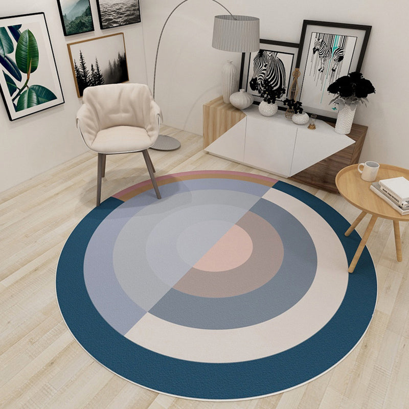 Rynx | Modern Living Room Rug in Black and Blue Color Block Print Rug Polyester Stain-Resistant Area Rug