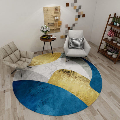 Rynx | Modern Living Room Rug in Black and Blue Color Block Print Rug Polyester Stain-Resistant Area Rug