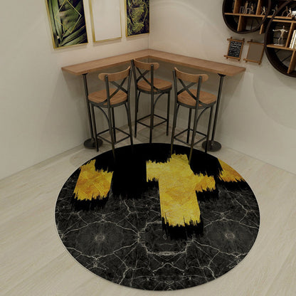 Rynx | Modern Living Room Rug in Black and Blue Color Block Print Rug Polyester Stain-Resistant Area Rug