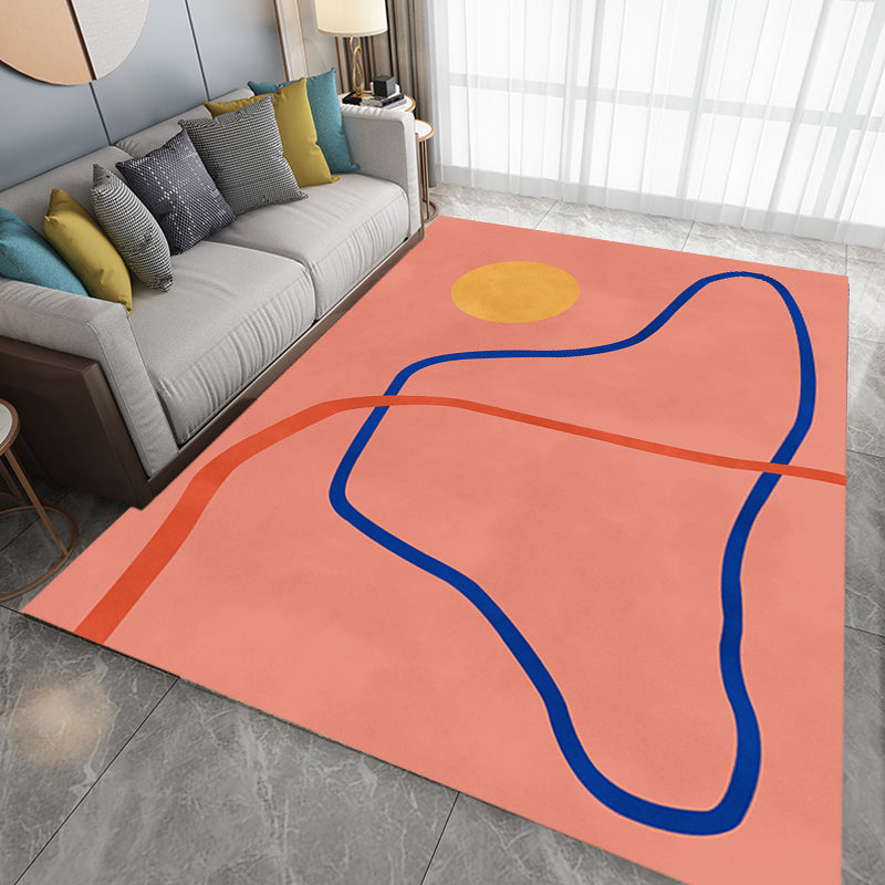 Rynx | Novelty Abstract Rug Pink and Yellow Polyester Rug Non-Slip Backing Pet-Friendly Rug for the Living Room