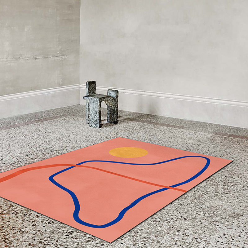 Rynx | Novelty Abstract Rug Pink and Yellow Polyester Rug Non-Slip Backing Pet-Friendly Rug for the Living Room